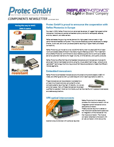 Protec Cooperation with Reflex Photoincs for Optical Transcievers