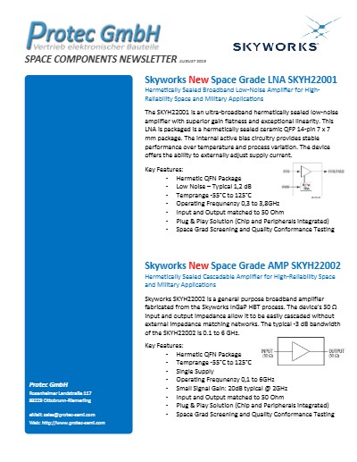 New Space Grade LNA SKYH22001 and New Space AMP SKYH22002 by Skyworks