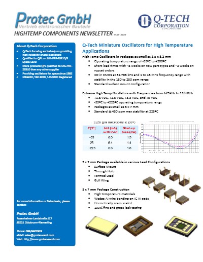 Q-Tech miniature Oscillators for up to 225 C